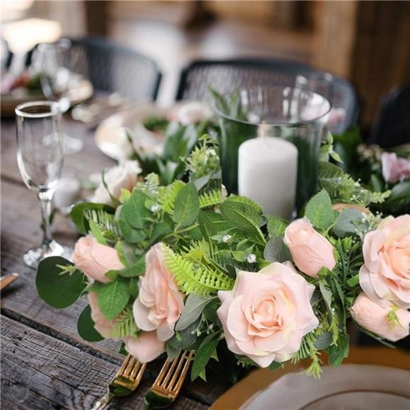 2 Pack Pink Artificial Floral Garland 13 FT Fake Rose Vine Hanging Rose Garland - Picture 3 of 6